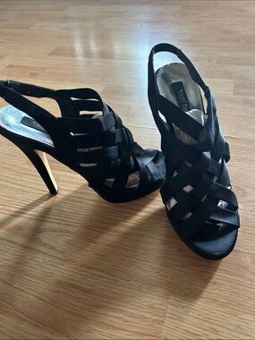 White House Black Market Black Woven Strappy Slingback Heels